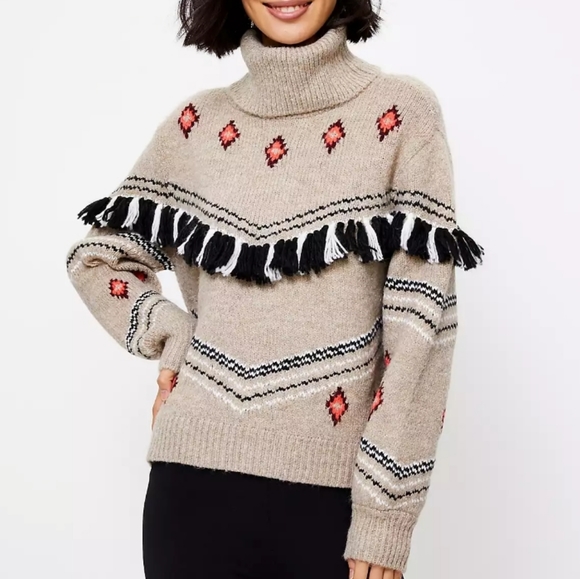 Lou & Grey Sweaters - Lou & Grey | Tan Fringe Fair Isle Sweater NEW